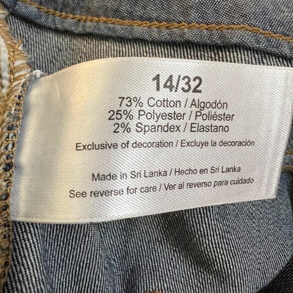 Eddie Bauer 14 / 32 LONG Dark Wash Blue Jeans Straight Leg Stretch SU5098 - Picture 10 of 11